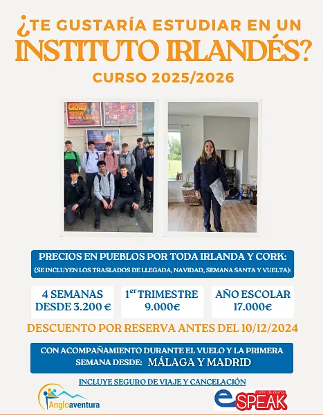 Cartel estancias en Irlanda con estudios en un instituto irlandés